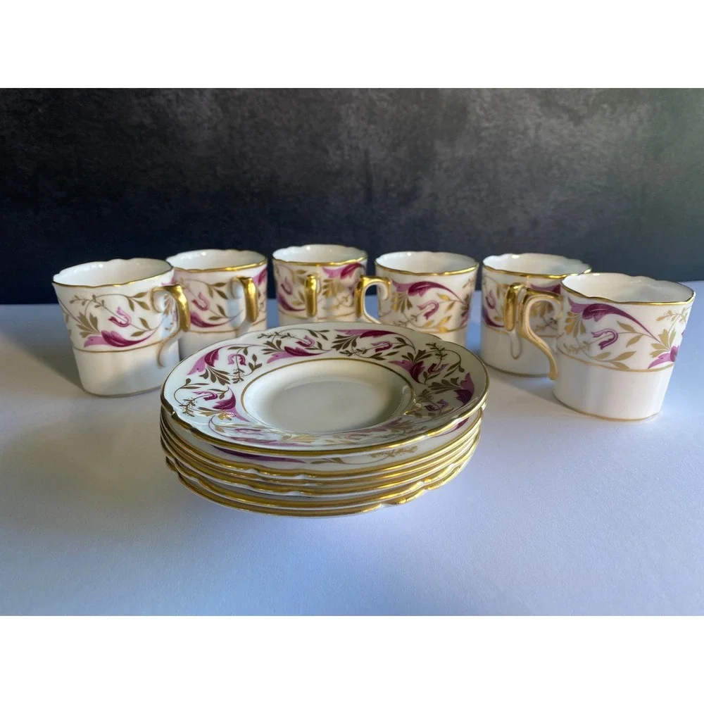 Vintage Royal Crown‎ Derby Princess Pattern 22K Espresso Cup and Saucer Set of 6